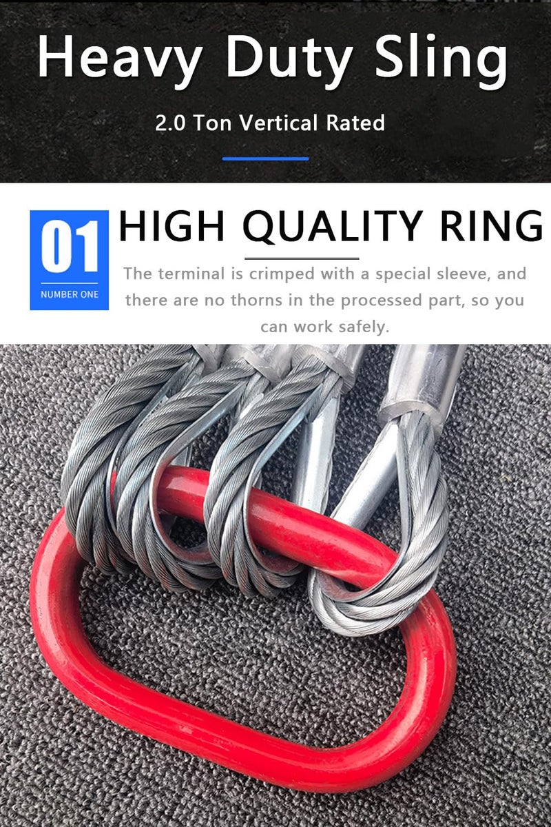 BORUI Wire Rope Sling Two Leg1/2Inch X 5 Ft Wire Rope 4410lbVertical Rated Capacity Heavy Duty Rope 2 Leg with Sling Hooks Heavy Duty Rigging Cable for Lifting and Towing 【 Two Leg-2ton】 - Image 2
